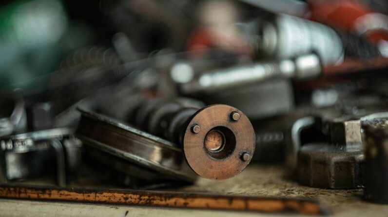 a close up of a metal object on a table