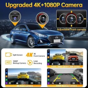 Review - 9" Wireless Apple CarPlay Android Auto Screen - 4K Dash Cam, GPS Navigation